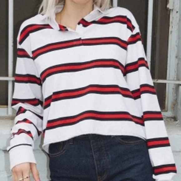 Brandy Melville Tops Brandy Melville White Red Cropped Polo